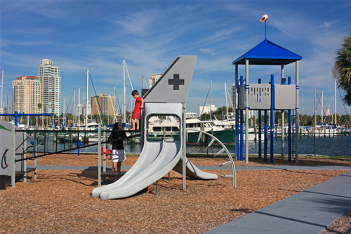 The playground has an aviation theme.