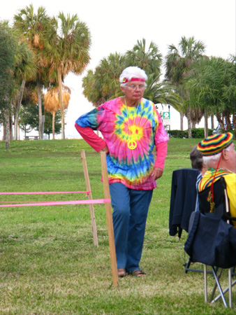 american stage in the park, st petersburg fl, woman dressed as hippie