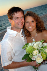 sunset beach wedding couple