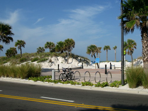 bike rack across from breakfast at crabbys