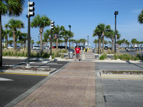 crosswalk at coronado avenue on clearwater beach looking right at the gulf