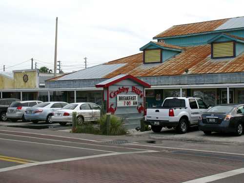 breakfast at crabby bills loading dock front of restaurant