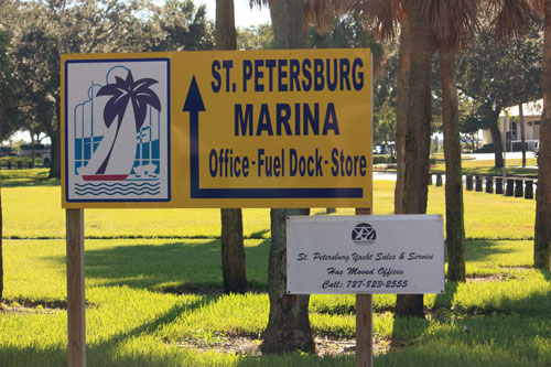 demens landing park marina sign in downtown st petersburg florida