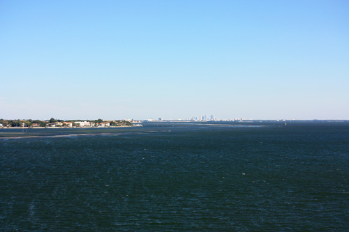 on top of st pete pier view of gandy brige and downtown tampa