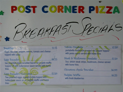 the menu for breakfast at post corner restaurant