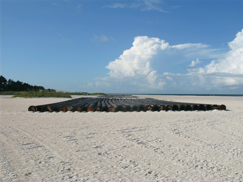 treasure island beach renourishment project pipes stacked at gulf view park beach