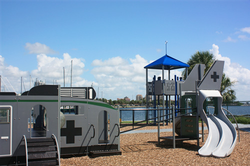 The playground at Albert Whitted Park is right next to Tampa Bay.