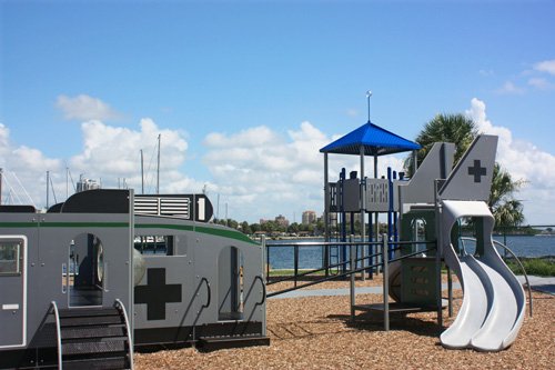 The playground at Albert Whitted Park is right next to Tampa Bay.