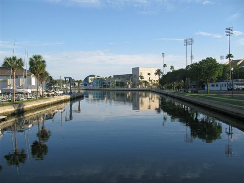 american stage in the park st petersburg fl crossing canal near entrance to demens landing park