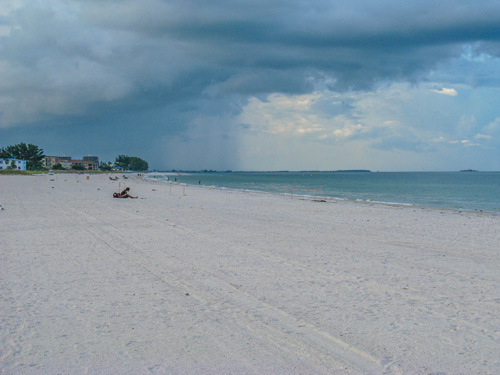 Looking south at storm clouds building on Treasure Island Beach. S