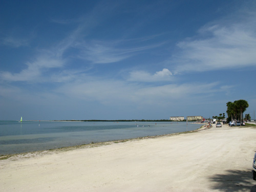 The small beach along St Joseph's Sound before eating at Island Outpost Restaurant.