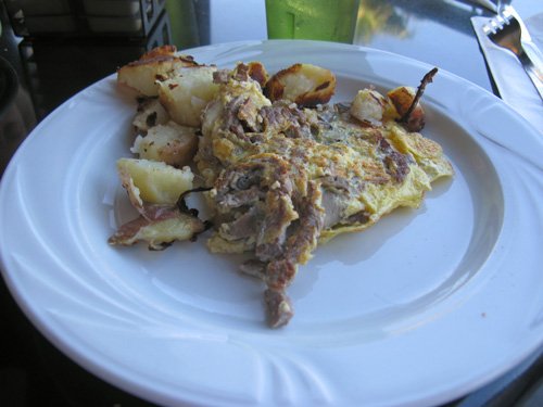 we split the steak and mushroom omelet for breakfast at post corner restaurant