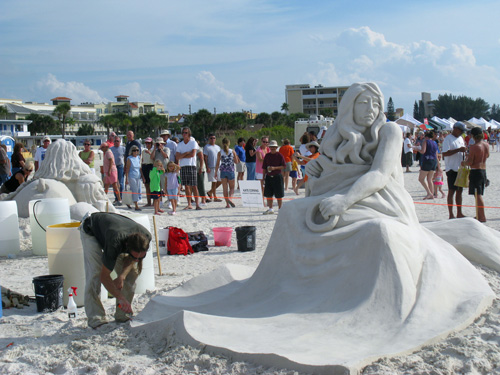 Carl Jara won $1000 in the Treasure Island Sand Sculpture Contest.