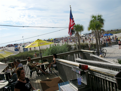 Looking from the deck at Caddies. The Sand Sculpture Contest is extremely popular.
